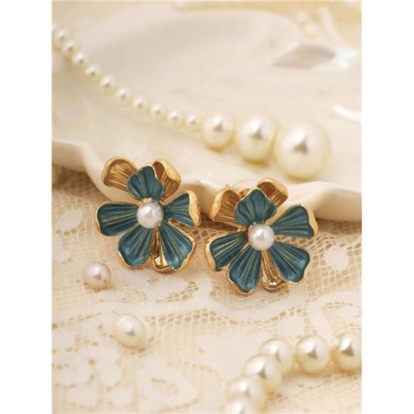 Dainty Floral Stud Earrings | Elegant Flower Pendant Studs - Picture 6 of 6